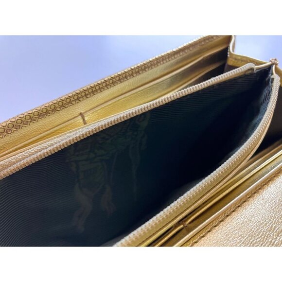 Burberry Haymarket Check Canvas Gold Leather Wallet Card Holder - Picture 6 of 10
